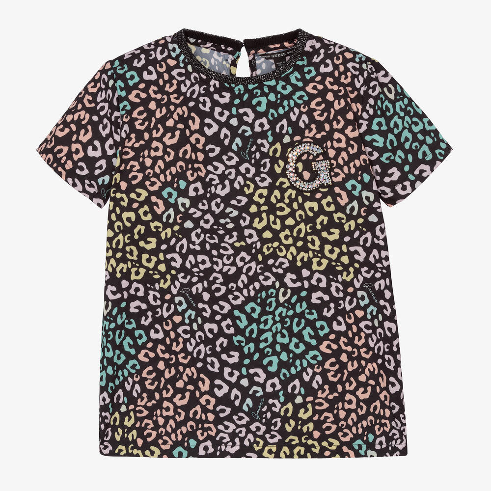Guess Girls Black Leopard T Shirt Childrensalon Outlet