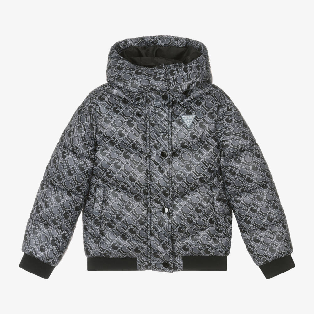 Guess-Черная куртка-пуховик для девочек с монограммой и логотипом | Childrensalon Outlet
