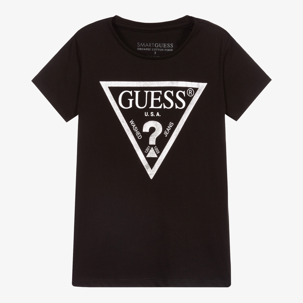 Guess - Girls Black Logo T-Shirt | Childrensalon