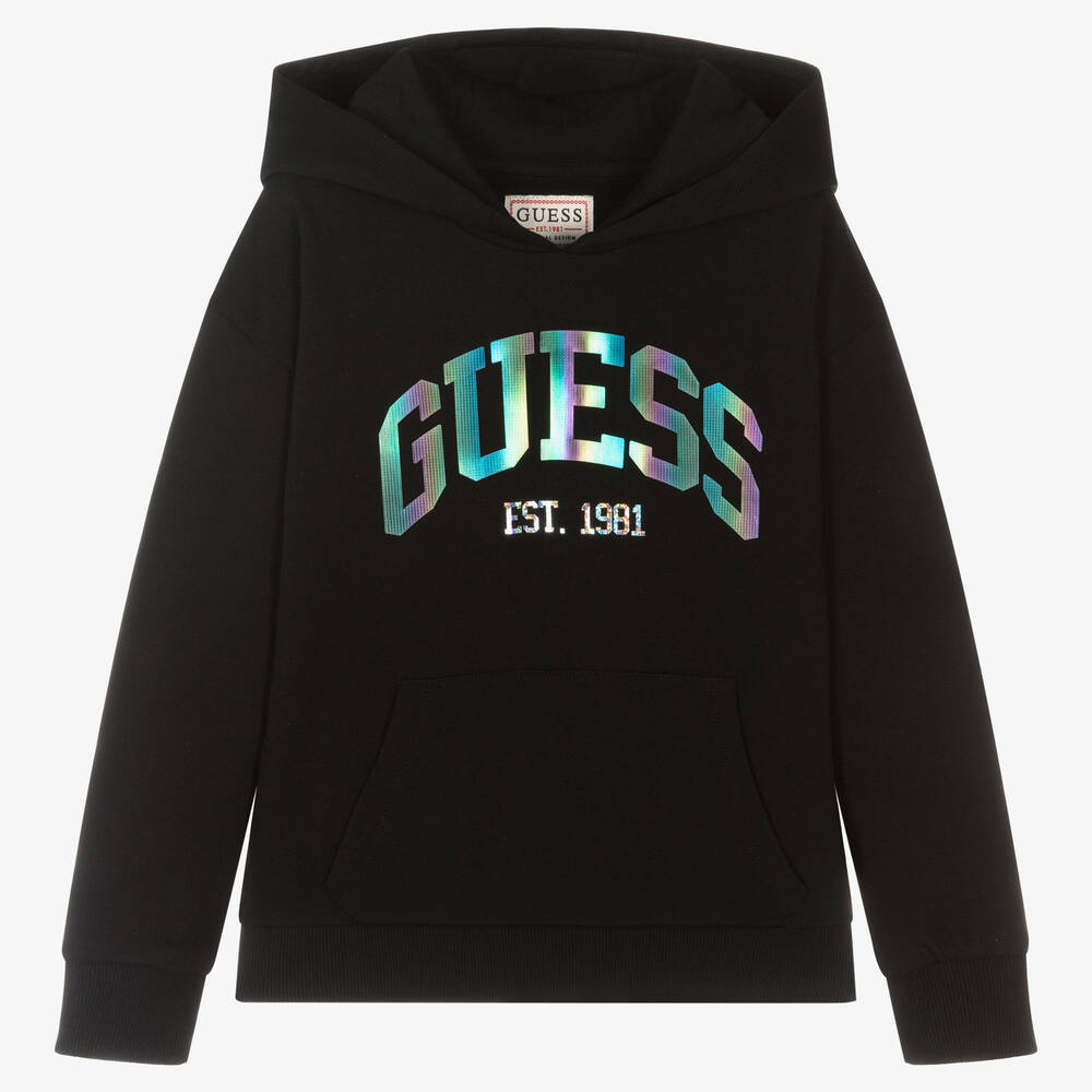 Guess - Girls Black Metallic Logo Hoodie | Childrensalon