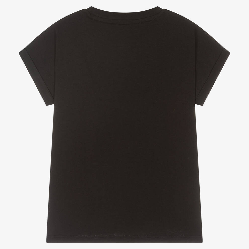 Guess - Girls Black Metallic Logo T-Shirt | Childrensalon Outlet