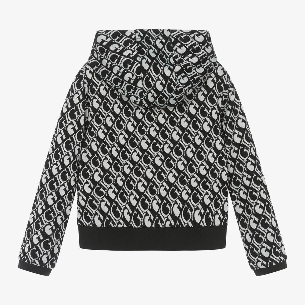 Guess-Girls Black Monogram Knitted Hoodie | Childrensalon Outlet