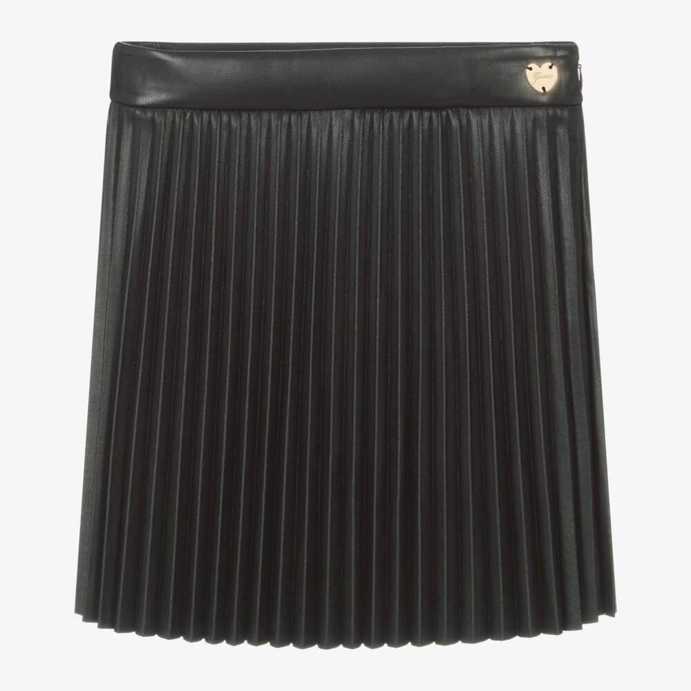 Guess-Girls Black Pleated Faux Leather Skirt | Childrensalon Outlet