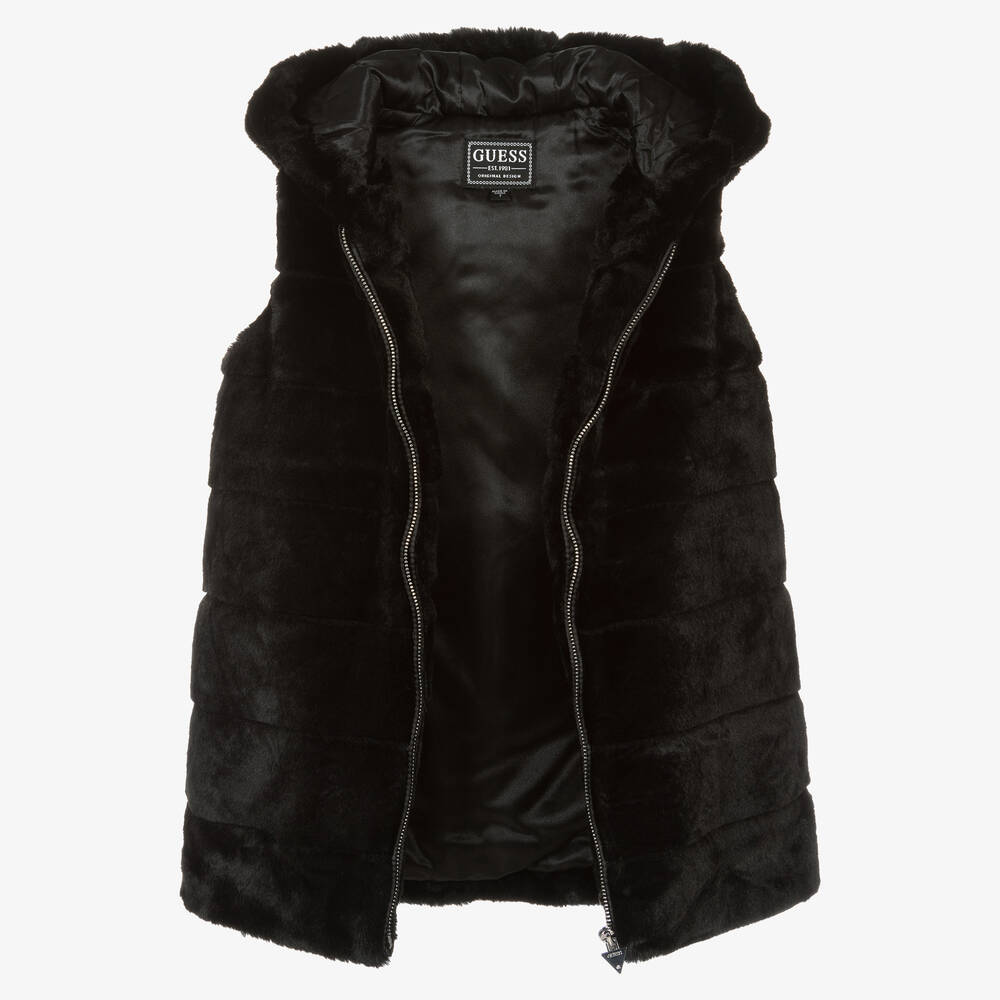 Girls black best sale faux fur gilet