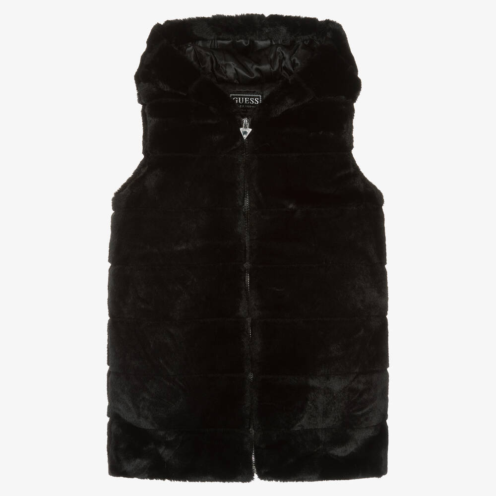 Guess - Gilet noir en fausse fourrure fille | Childrensalon