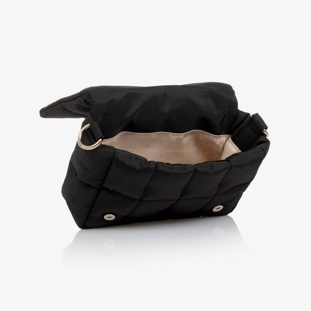 Guess-Girls Black Quilted Shoulder Bag with Triangle Logo (25cm) | Childrensalon Outlet