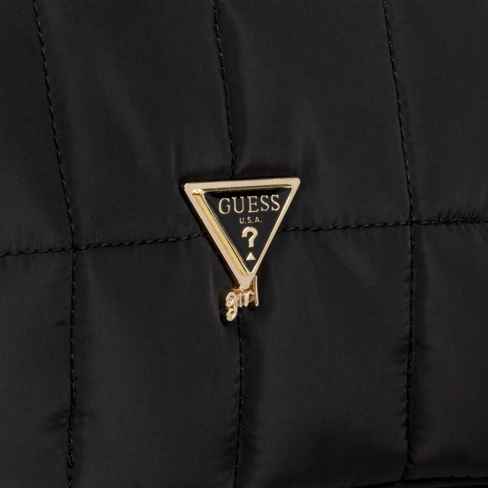 Guess-Girls Black Quilted Shoulder Bag with Triangle Logo (25cm) | Childrensalon Outlet