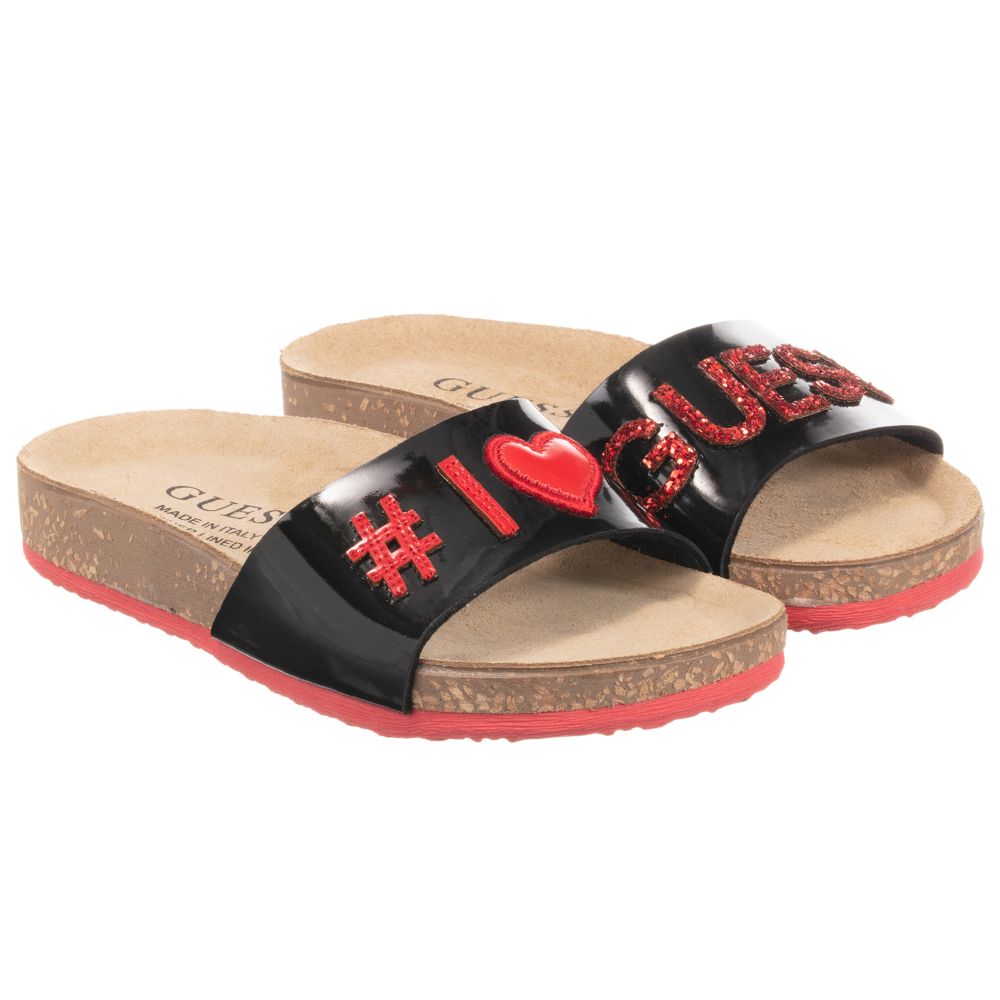 Guess - Girls Black & Red Sliders | Childrensalon