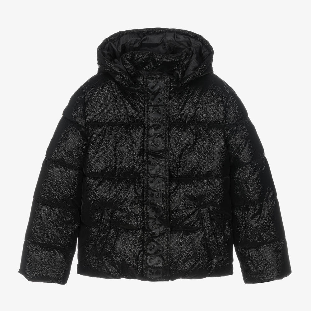 Guess-Куртка пуховик черная блестящая для девочек | Childrensalon Outlet