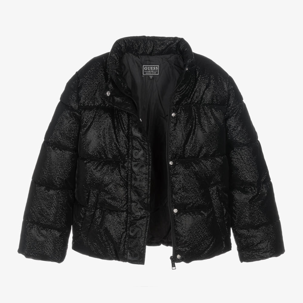 Guess-Girls Black Sparkle Puffer Coat | Childrensalon Outlet