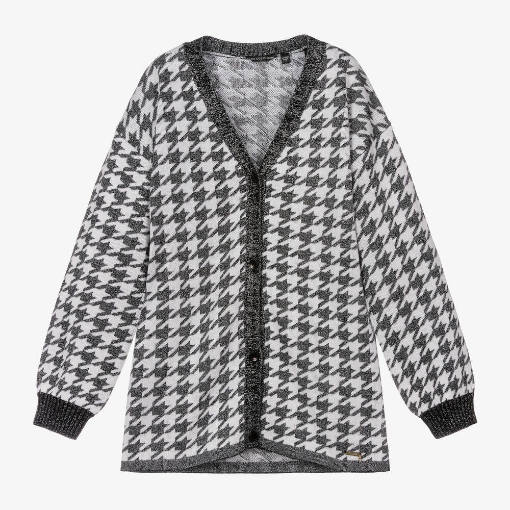 Guess-Girls Black Sparkly Houndstooth Cardigan | Childrensalon Outlet