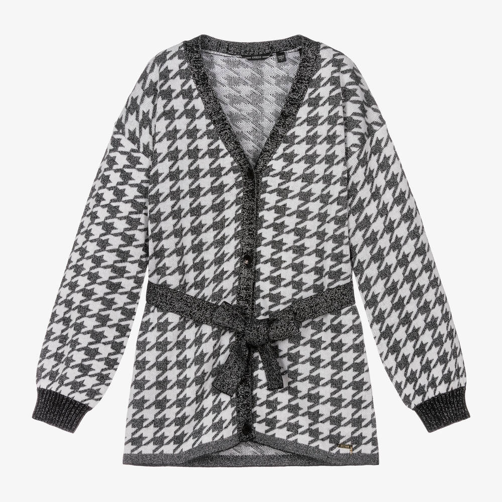 Guess - Schwarze Strickjacke mit glitzerndem Hahnentrittmuster für Mädchen | Childrensalon