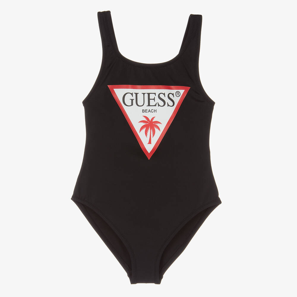 Guess - Girls Black Triangle Logo Swimsuit | Childrensalon