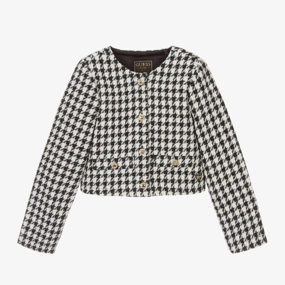 Guess-جاكيت بنقشة هوندستوث لون أبيض وأسود | Childrensalon Outlet