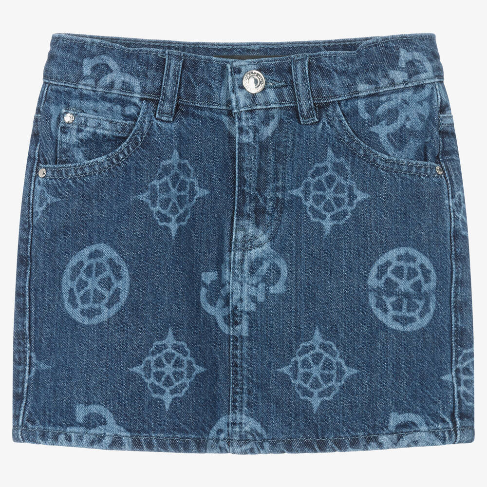 Guess - Jupe en denim bleu imprimé 4g fille | Childrensalon