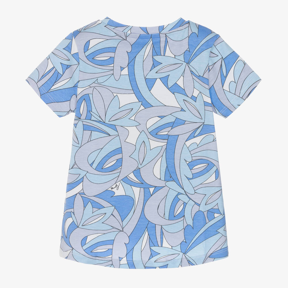 Guess-Синяя хлопковая футболка с абстракциями для девочек | Childrensalon Outlet