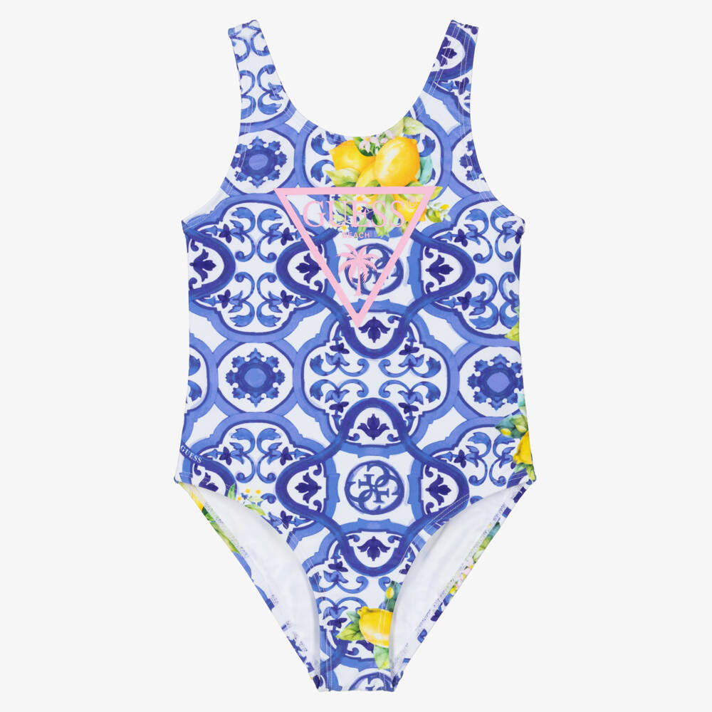 Guess-Girls Blue Amalfi Print Bathing Suit | Childrensalon Outlet
