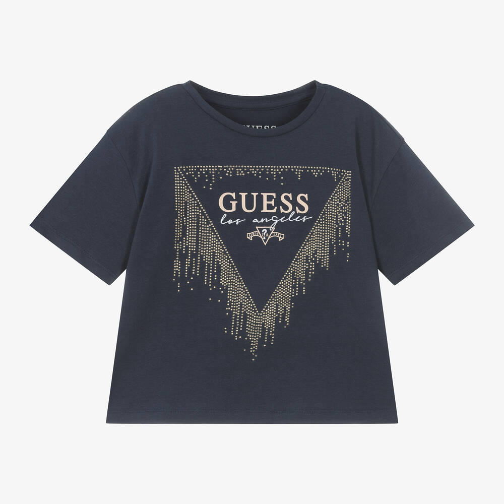 Girls Blue Cotton Diamante T Shirt