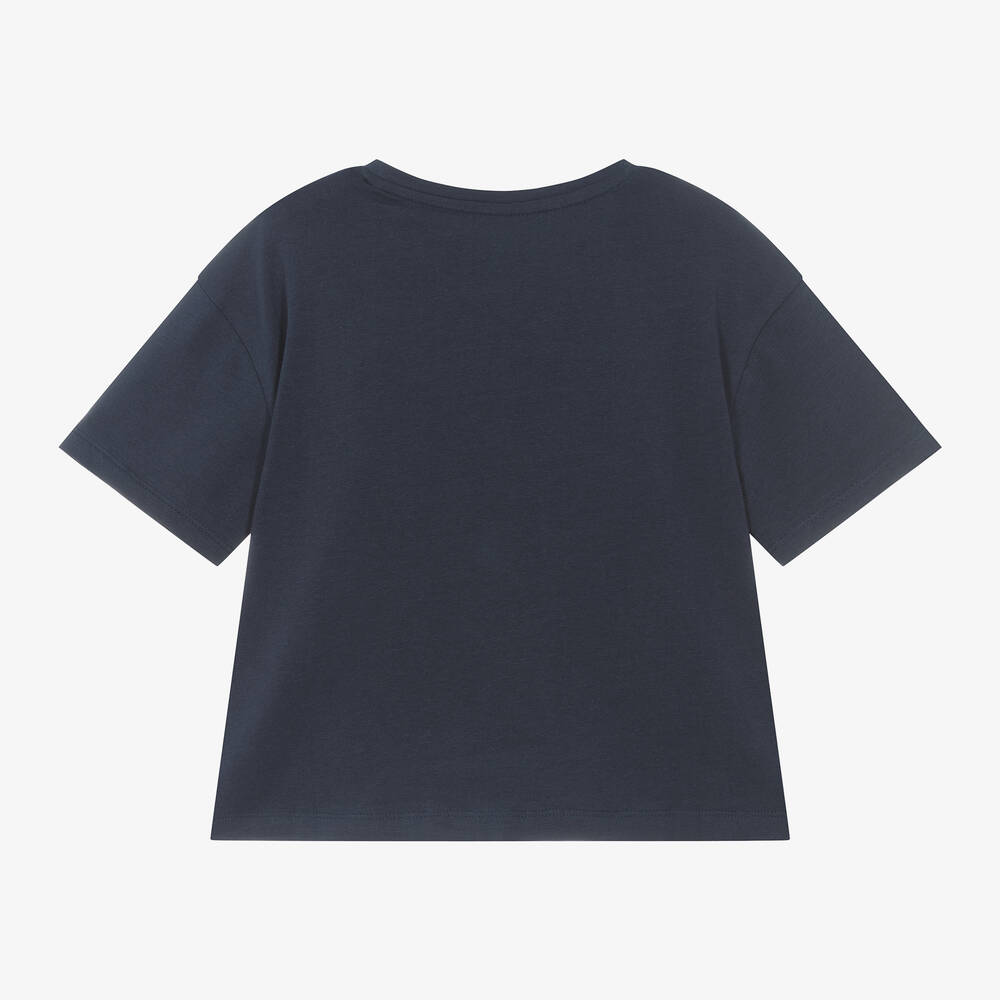 Guess-Girls Blue Cotton Diamanté T-Shirt | Childrensalon Outlet