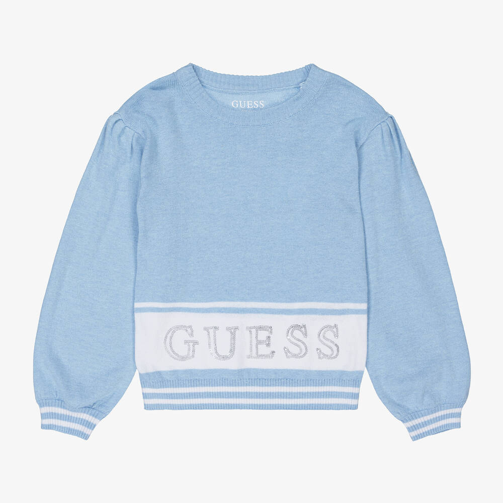 Guess-Girls Blue Cotton Knit Sweater | Childrensalon Outlet