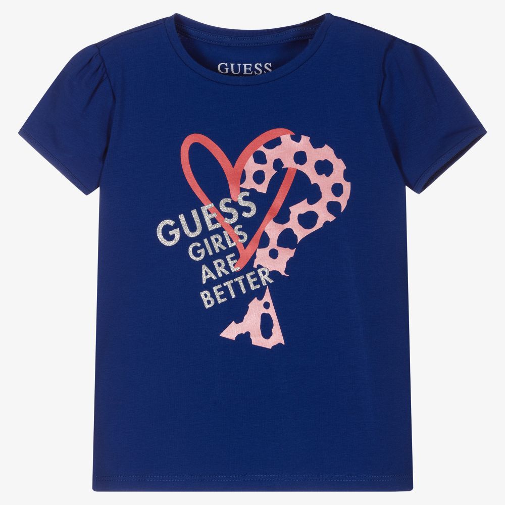 Guess - Girls Blue Cotton T-Shirt | Childrensalon