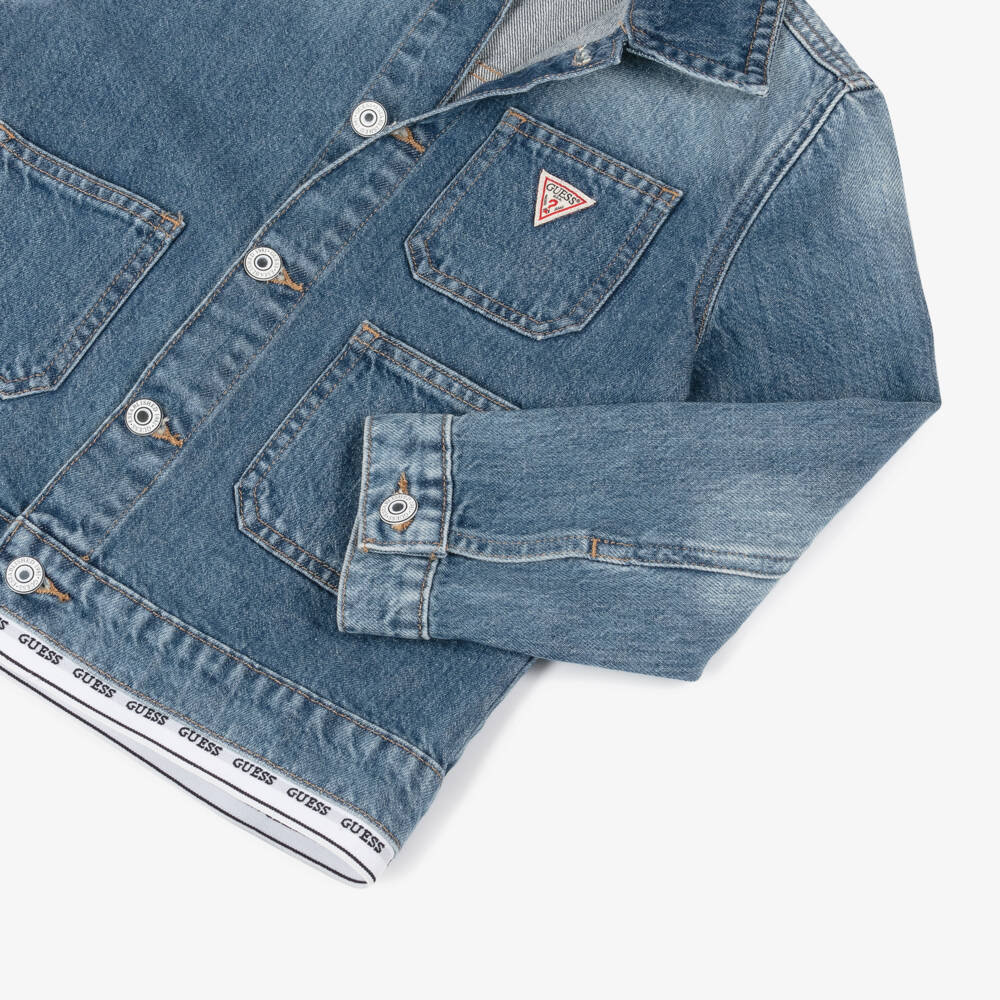 Guess-Джинсовая куртка с логотипом для девочек синяя | Childrensalon Outlet
