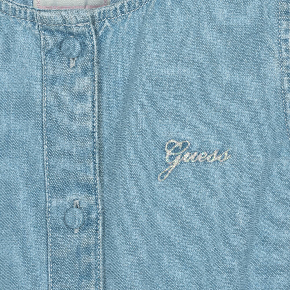 Guess-Girls Blue Denim & Pink Broderie Dress | Childrensalon Outlet