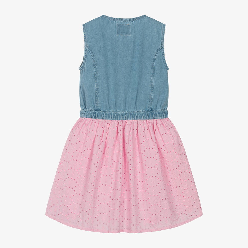 Guess-Girls Blue Denim & Pink Broderie Dress | Childrensalon Outlet