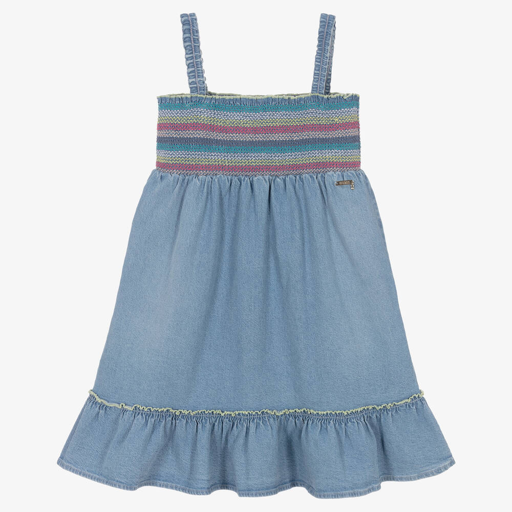 Guess - فستان صيفي قطن دنيم لون أزرق | Childrensalon