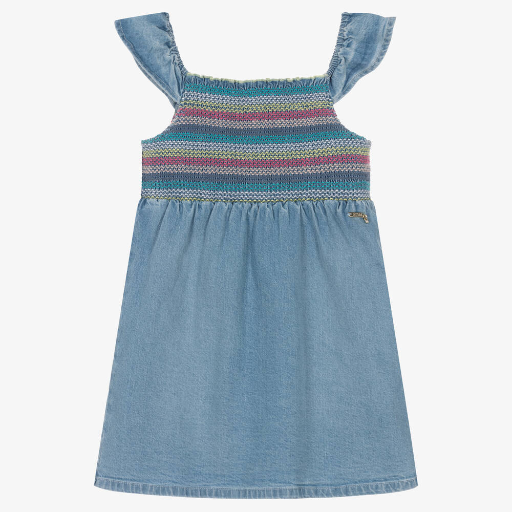 Guess - Robe bleue brodée en chambray fille | Childrensalon