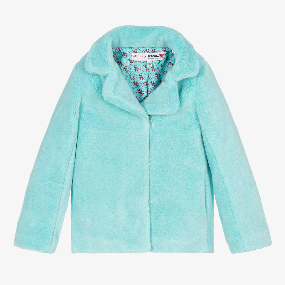 Guess - Girls Blue Faux Fur Banksy Jacket | Childrensalon