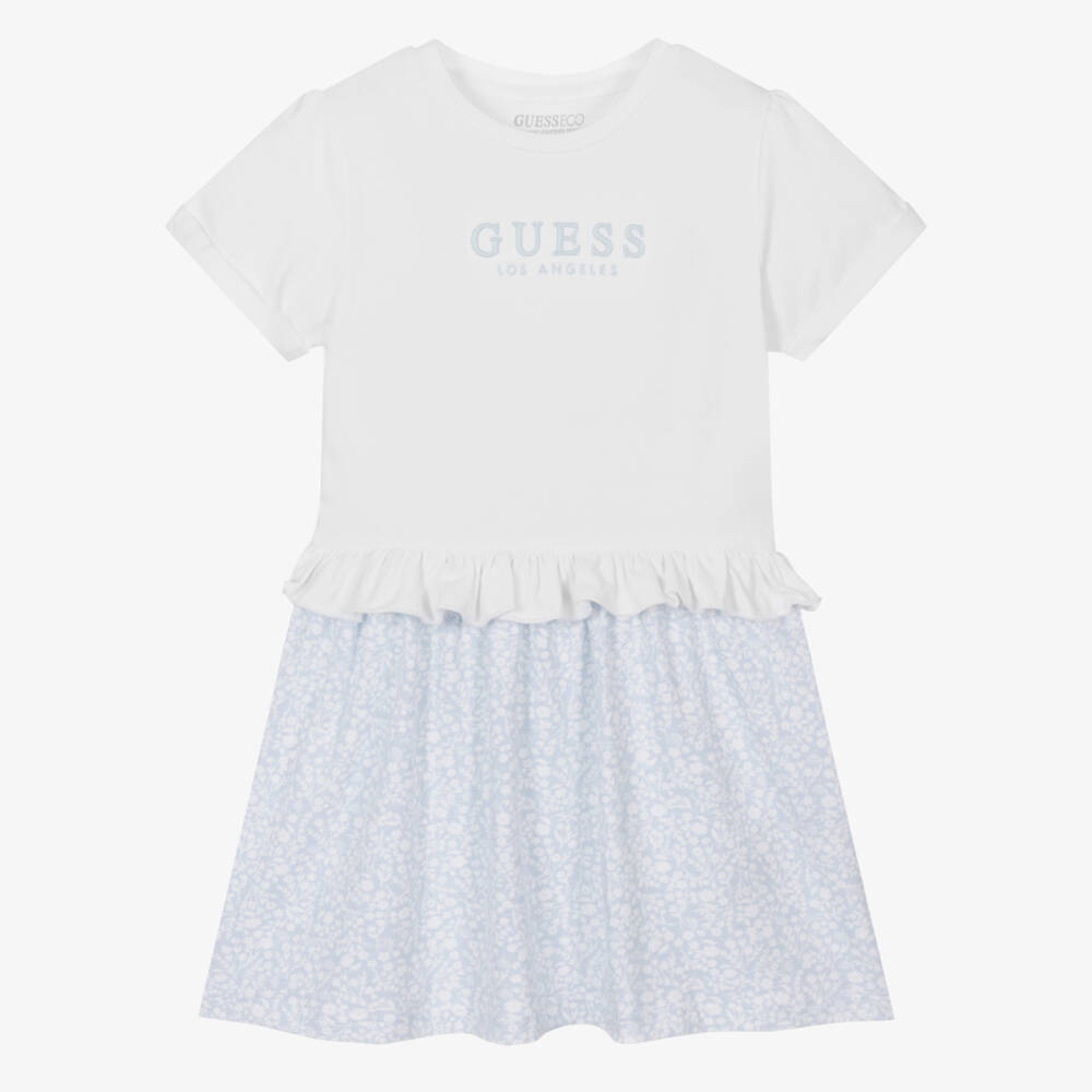 Guess-فستان قطني أزرق مزهر للبنات | Childrensalon Outlet