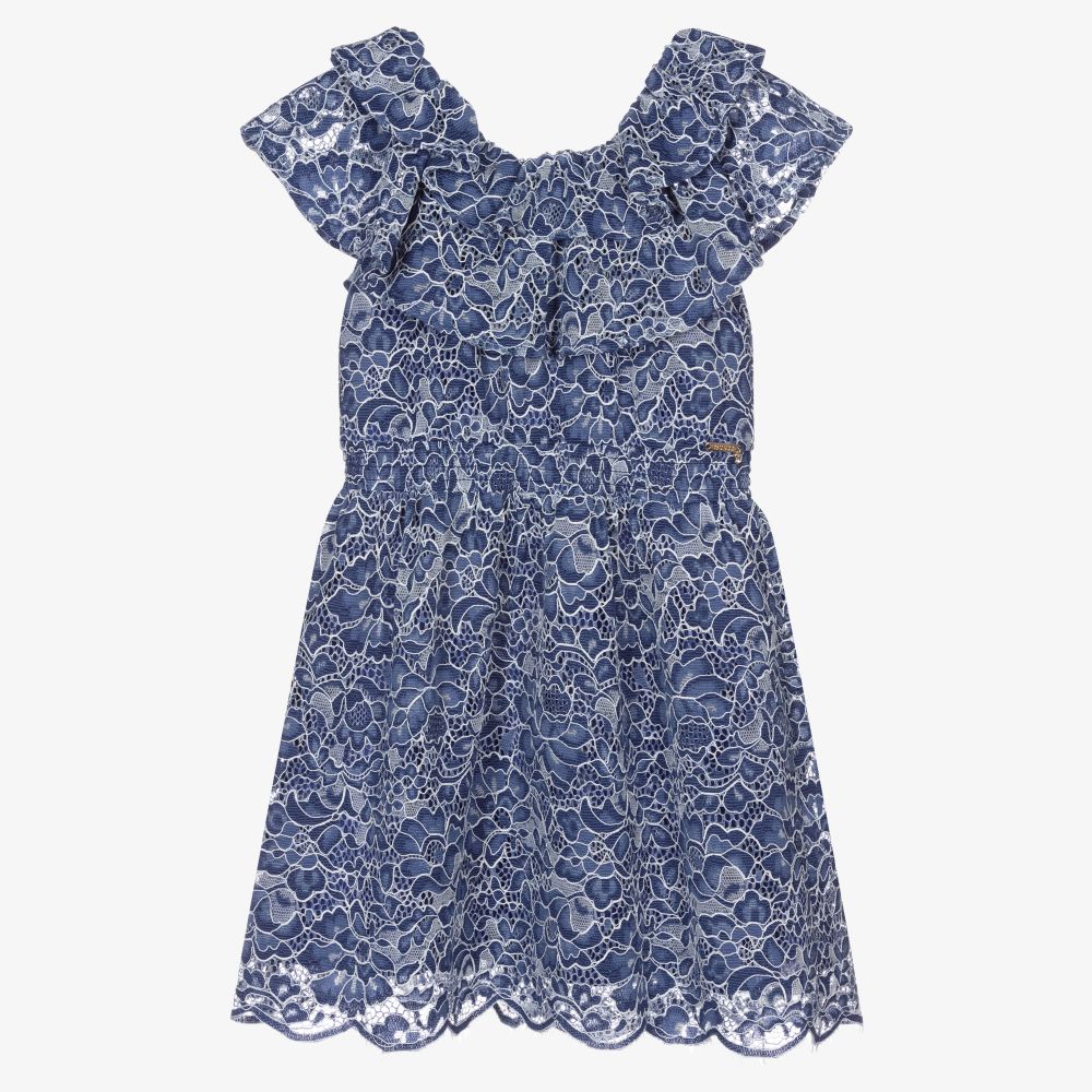 Guess - Robe bleue à fleurs/dentelle Fille | Childrensalon