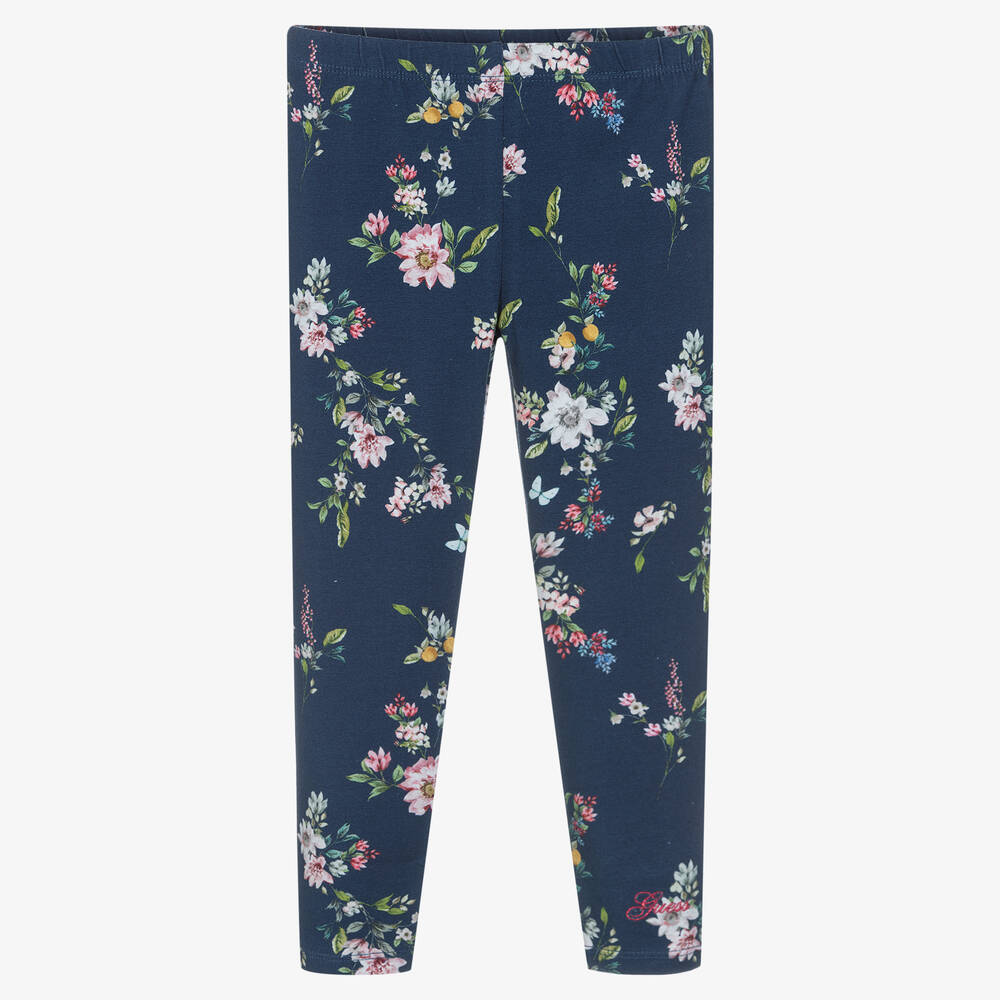 Guess - Girls Blue Floral Leggings | Childrensalon