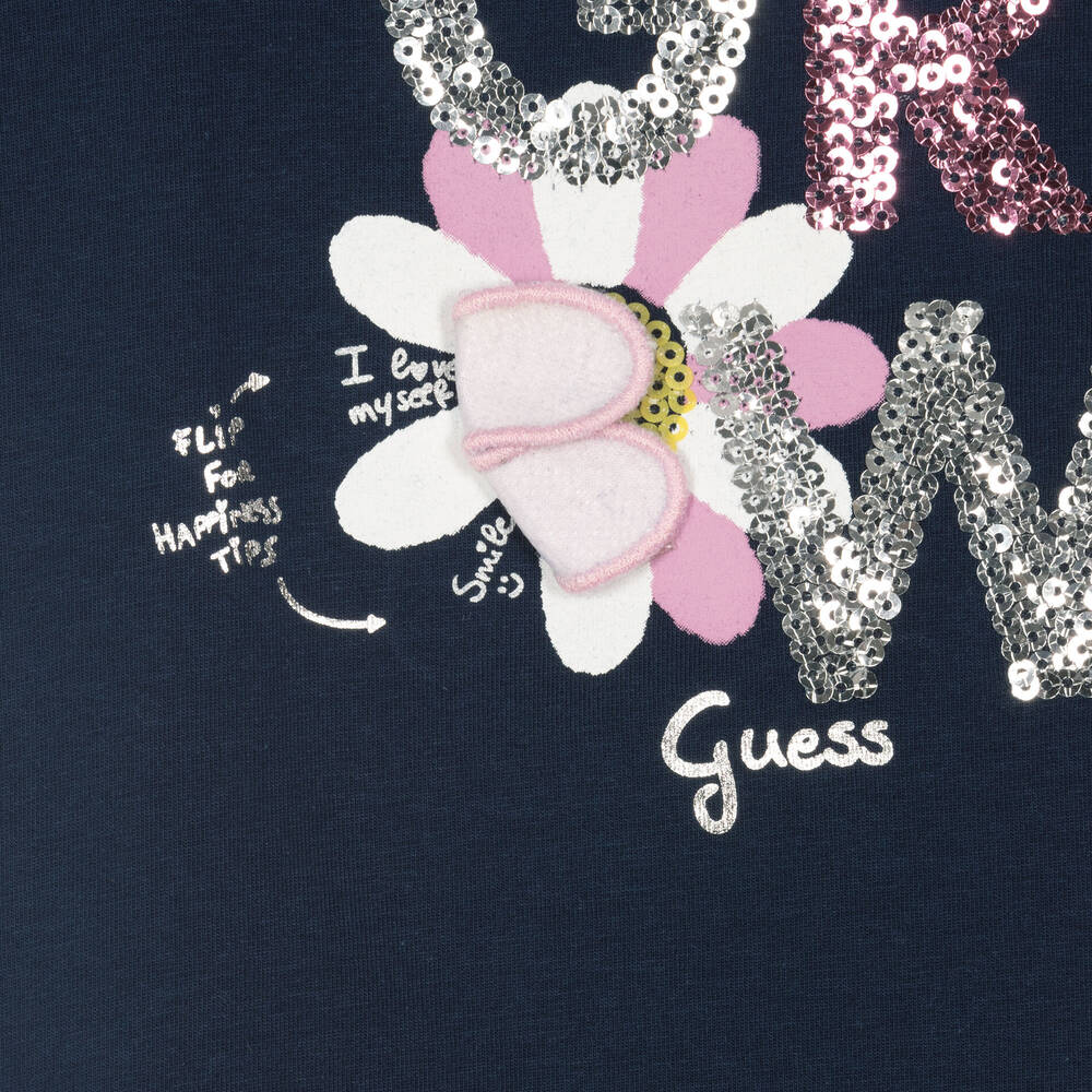 Guess Girls Blue Floral Sequin T Shirt Childrensalon Outlet