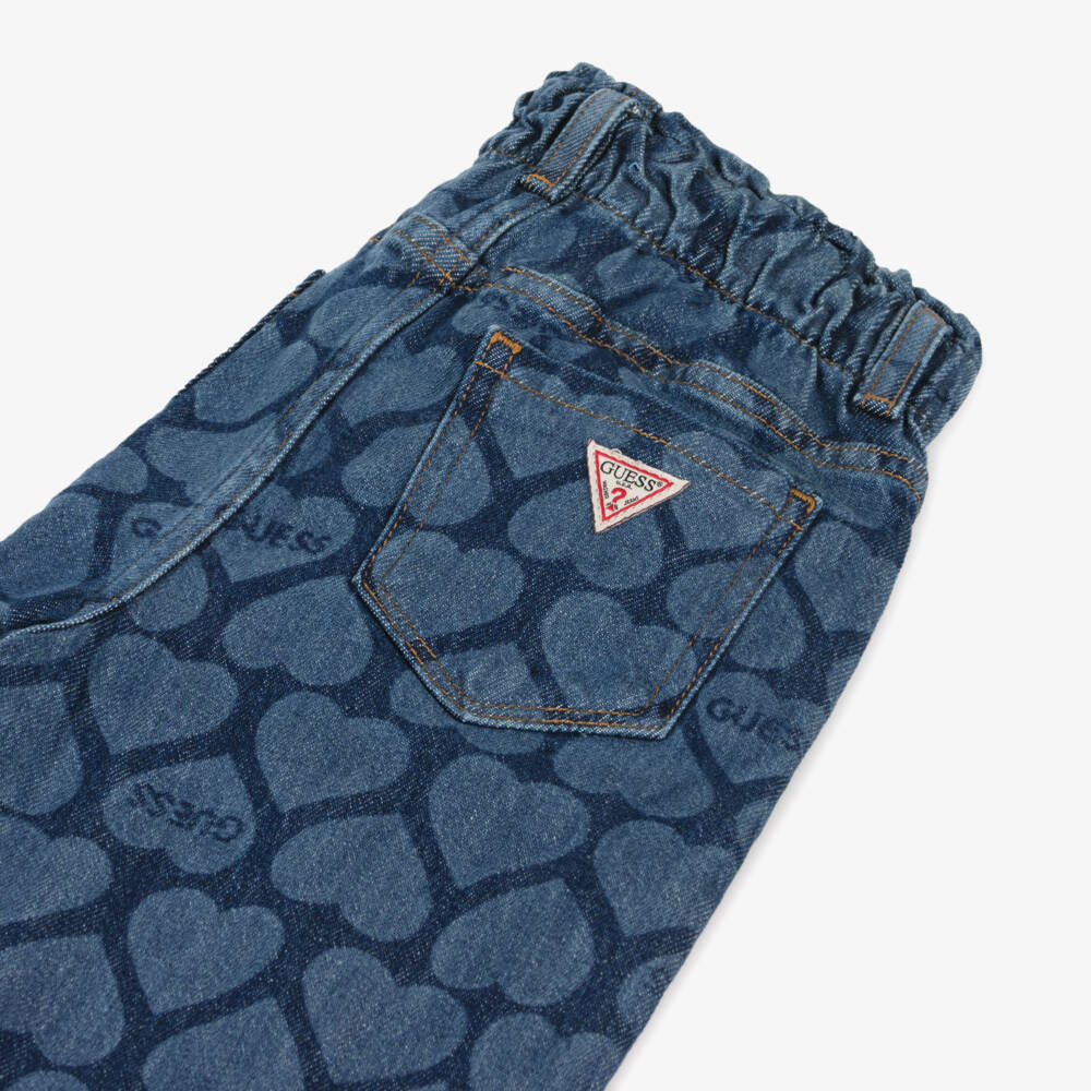 Guess-جينز قطن دنيم بنقشة قلوب لون أزرق للبنات | Childrensalon Outlet