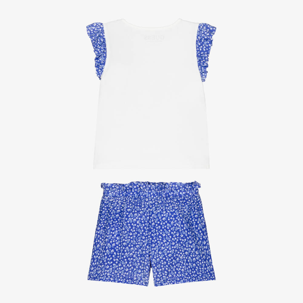 Guess-Girls Blue Heart Print Shorts Set | Childrensalon Outlet