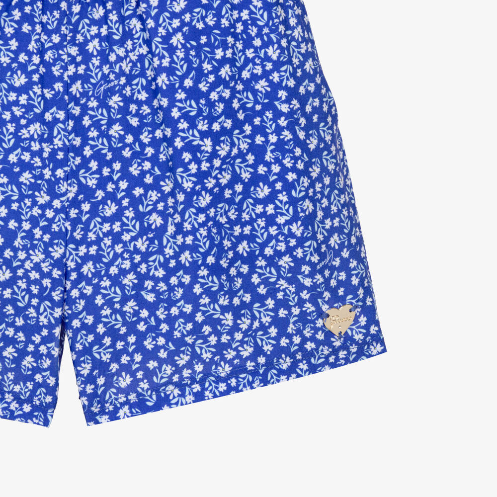 Guess-Girls Blue Heart Print Shorts Set | Childrensalon Outlet