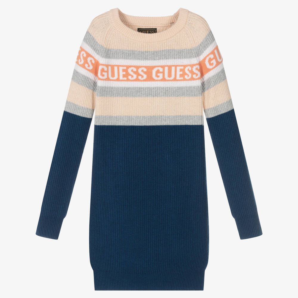 Guess - Girls Blue Knitted Logo Dress | Childrensalon