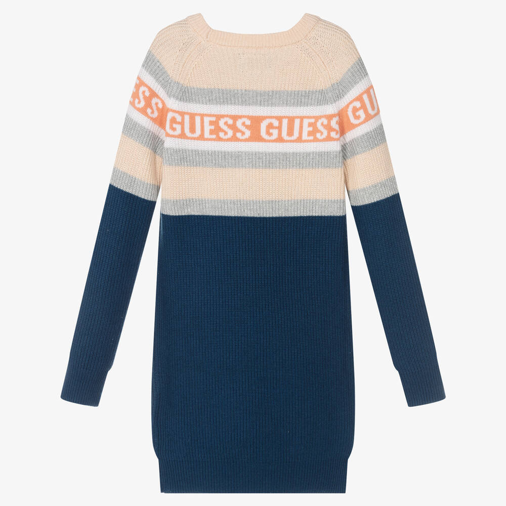 Guess-Girls Blue Knitted Logo Dress | Childrensalon Outlet