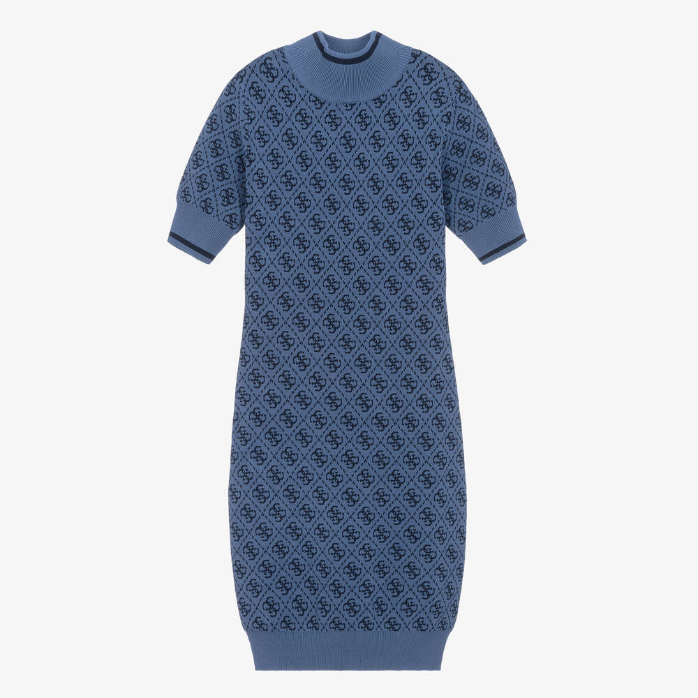 Guess - Girls Blue Knitted Printed Dress | Childrensalon