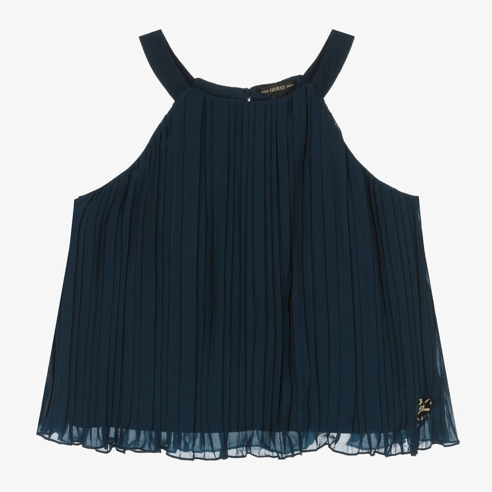 Guess-Girls Blue Pleated Chiffon Top | Childrensalon Outlet