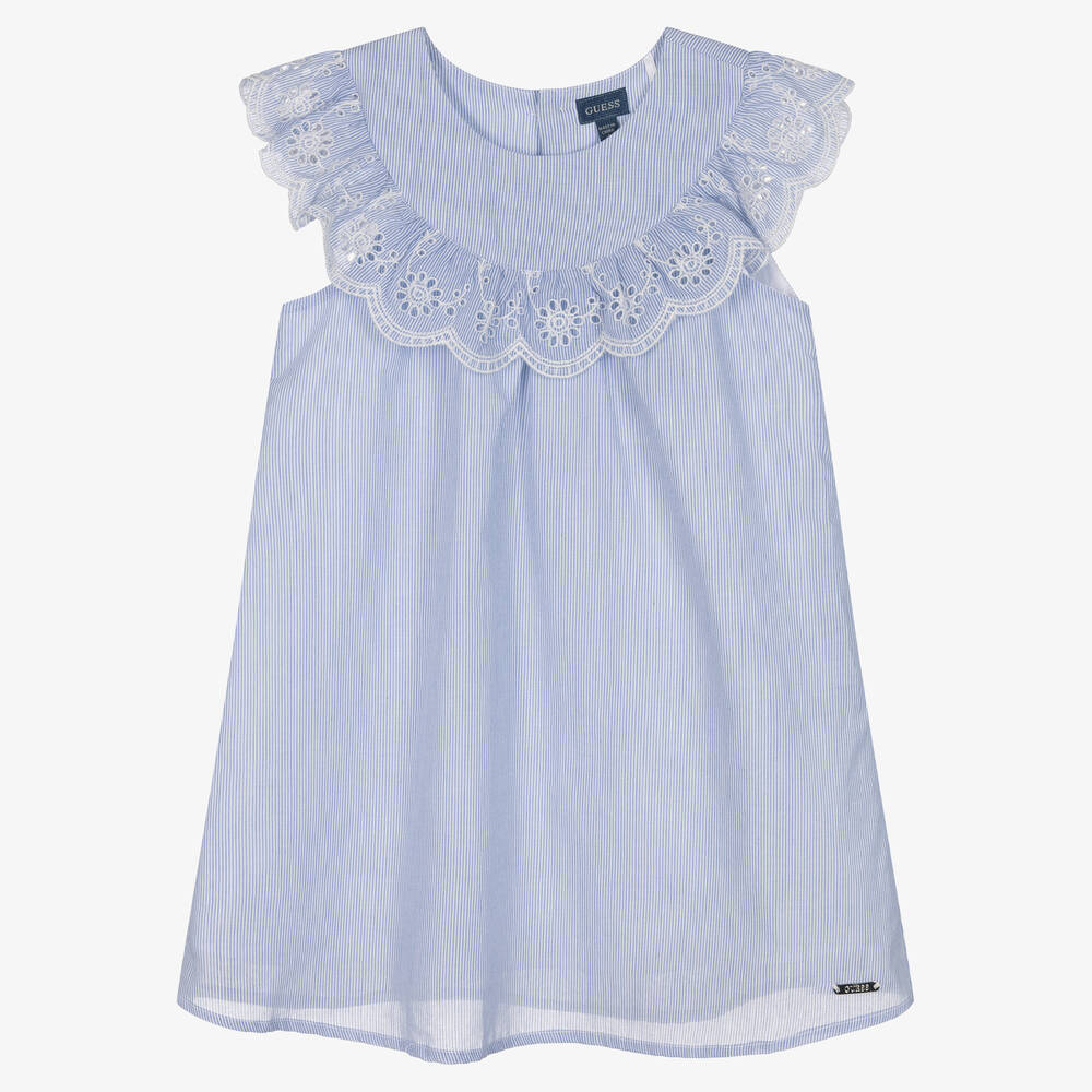 Guess - فستان قطن مقلم لون أبيض وأزرق | Childrensalon