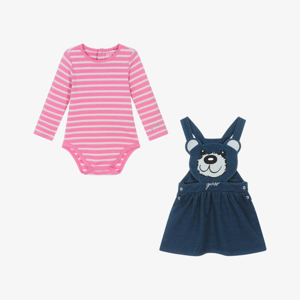 Guess-Girls Blue Teddy Pinafore Set | Childrensalon Outlet
