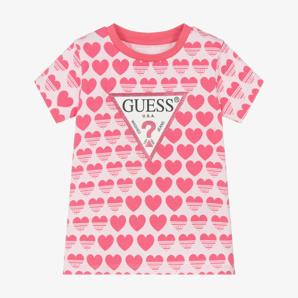 Guess-تيشيرت بناتي بلون وردي فاتح مع شعار قلب | Childrensalon Outlet