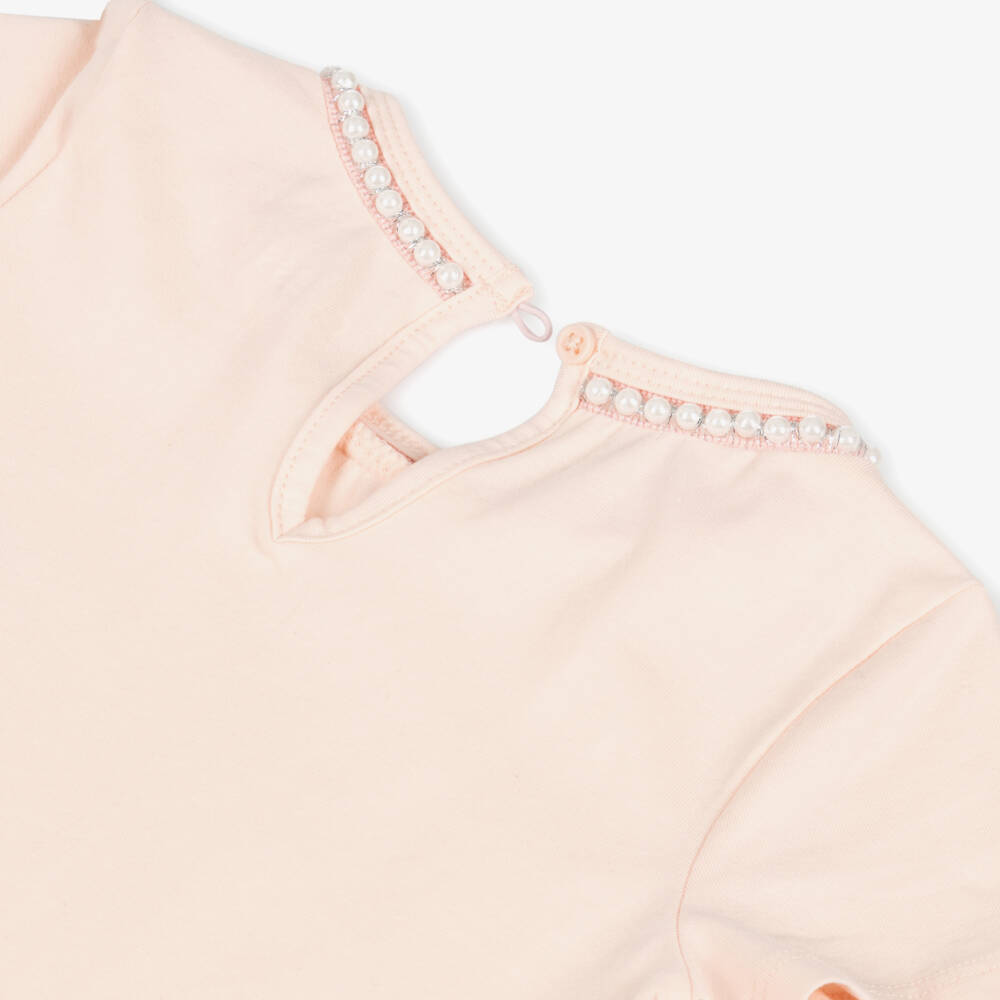 Guess-Футболка с жемчужным декором для девочек в нежно-розовом цвете | Childrensalon Outlet