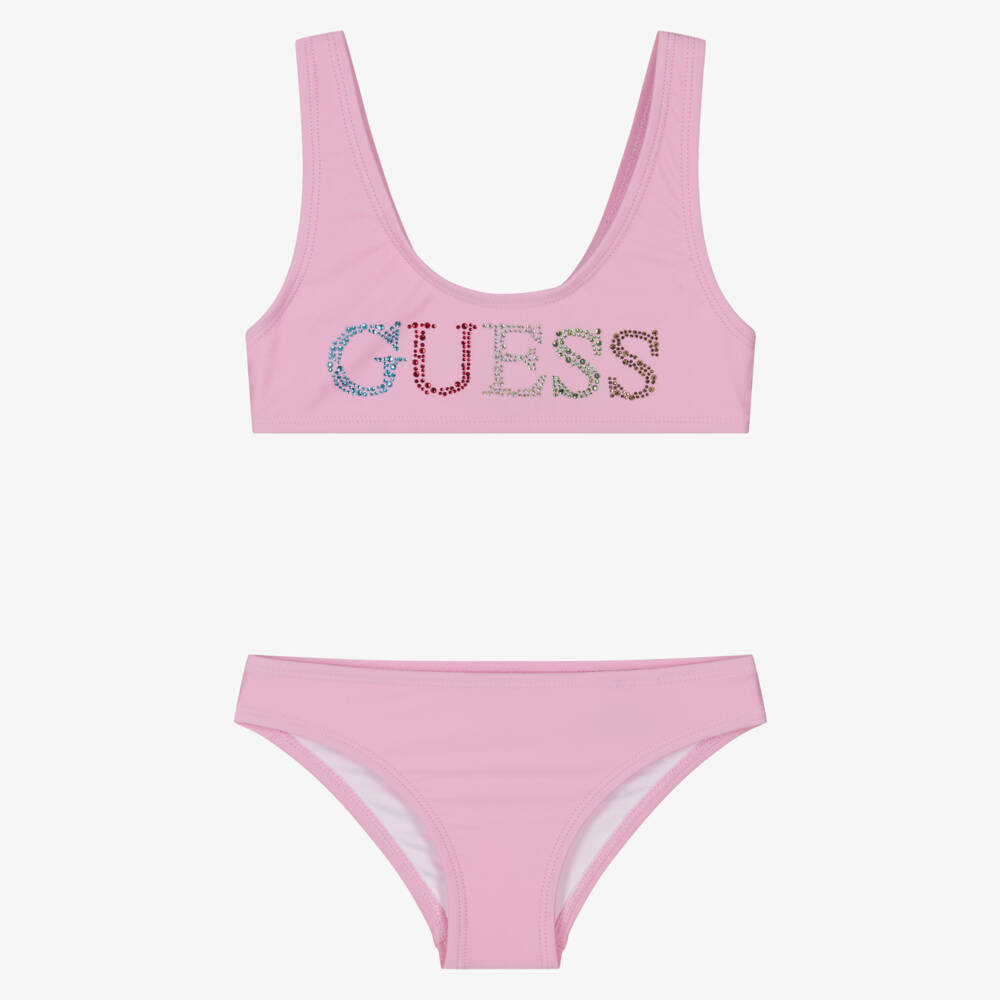 Guess-مايوه بناتي وردي لامع بشعار | Childrensalon Outlet