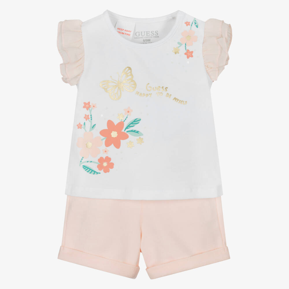 Guess-Girls Blush & White Cotton Ensemble | Childrensalon Outlet