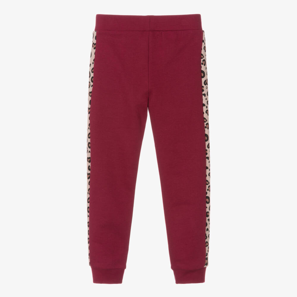 Guess-Girls Burgundy Red Cotton Joggers with Leopard Side Stripe | Childrensalon Outlet