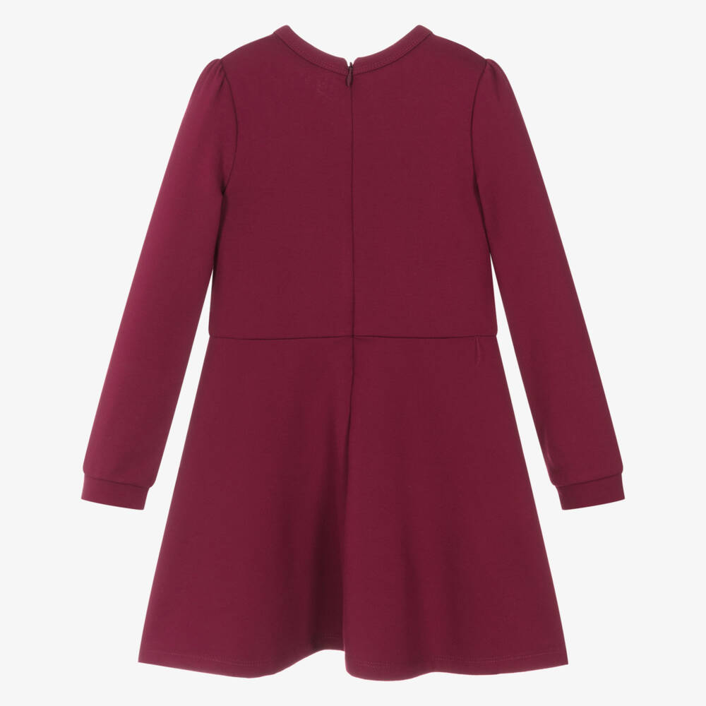 Guess-Girls Burgundy Red Jersey Skater Dress with Gold Sequin Logo | Childrensalon Outlet